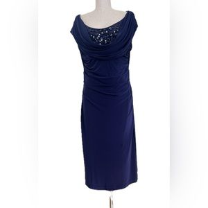 Elegant Jones New York navy dress, size 10. Sequin accents, perfect for events.